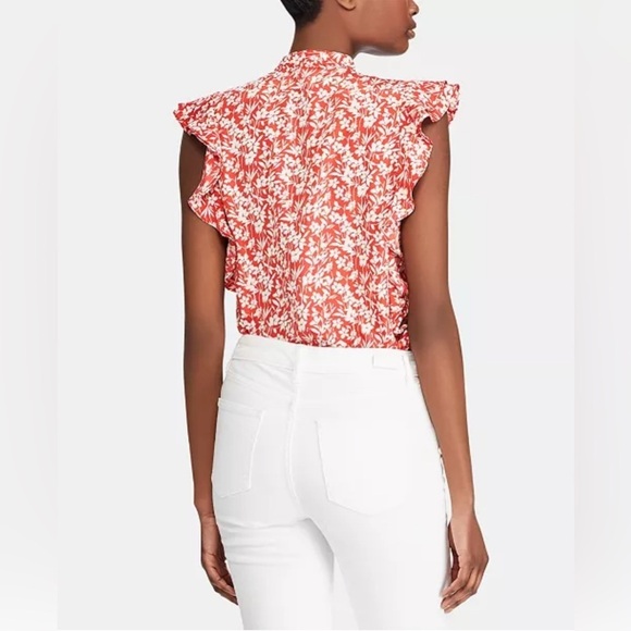 Lauren Ralph Lauren Whimsical Floral Print Crepe Top Sz XS Petite Ruffles - Picture 6 of 11